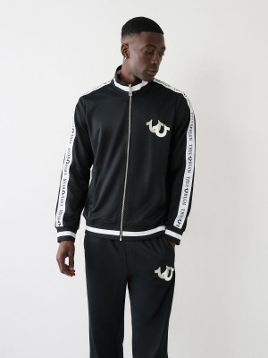 Black True Religion Logo Trim Track Jacket | 3084-AFULG