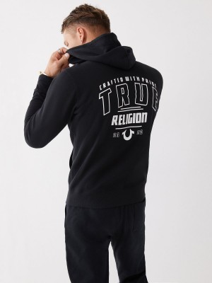 Black True Religion Logo Zip Hoodie | 0974-LVHXO