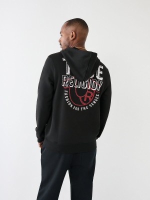 Black True Religion Logo Zip Hoodie | 7296-OKWJH