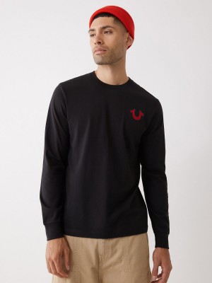 Black True Religion Long Sleeve Classic Logo T Shirts | 8731-GXPNM