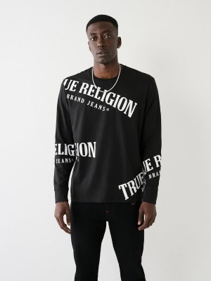 Black True Religion Long Sleeve Logo Relaxed T Shirts | 2541-DZSGU