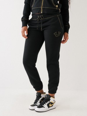 Black True Religion Lurex Big T Logo Jogger | 4672-MDQFS