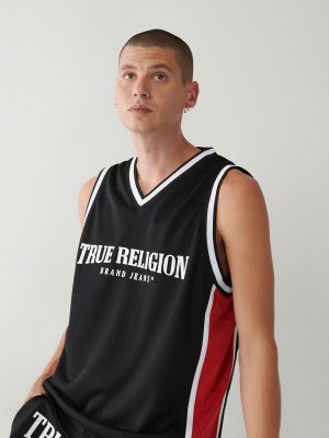 Black True Religion Mesh Jersey Tanks | 6274-NFAMB