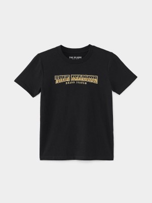 Black True Religion Metallic Emb Arched Logo T Shirts | 8329-FLGQM