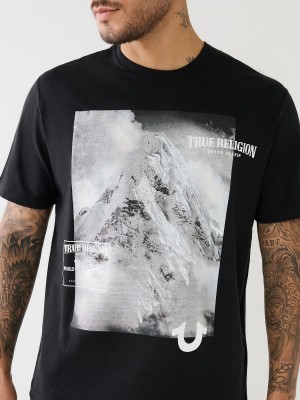 Black True Religion Mountain Graphic Relaxed T Shirts | 6738-SLTZG