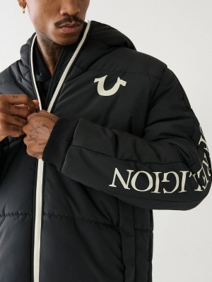 Black True Religion Panel Puffer Jacket | 3247-OWCJK