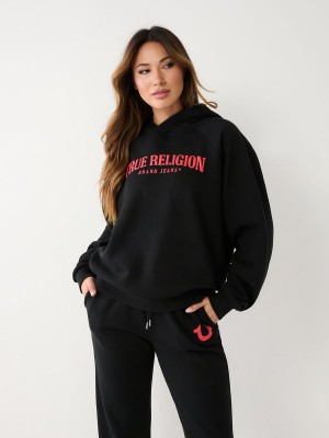 Black True Religion Relaxed Hoodie | 3859-GSXFT