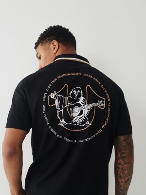 Black True Religion Relaxed Polo Shirts | 8679-MOTUF