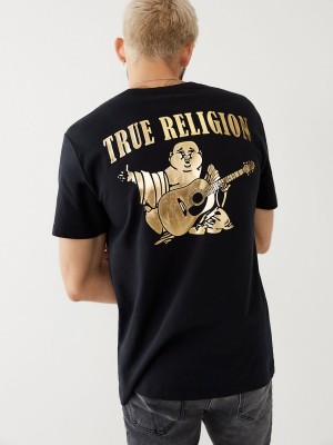 Black True Religion Solid Gold Buddha T Shirts | 6215-AULNG