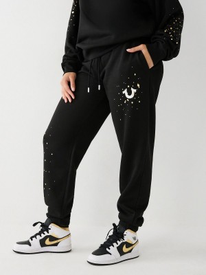 Black True Religion Splatter Paint Logo Relaxed Jogger | 8614-KQHVB