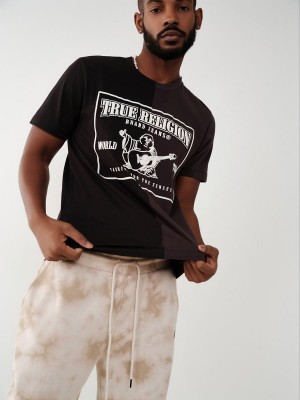 Black True Religion Split Logo T Shirts | 2786-KGMJY