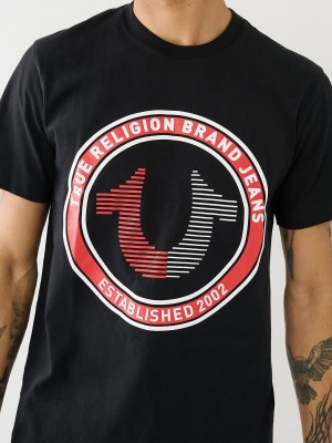 Black True Religion Strike Horseshoe Logo T Shirts | 6387-RDIPB