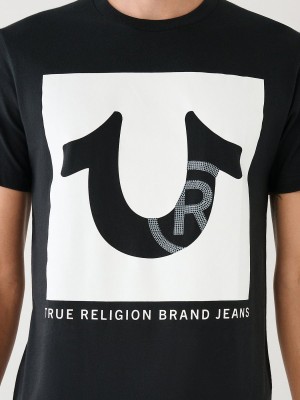 Black True Religion Studded Logo T Shirts | 0924-RPIZB