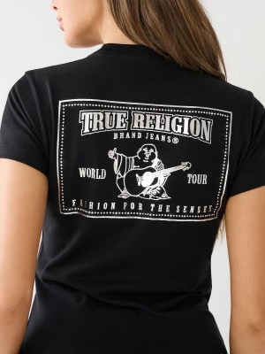 Black True Religion Studded Logo T Shirts | 8345-WQYKM