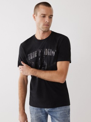 Black True Religion Tonal Buddha T Shirts | 9501-AZLGD