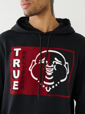 Black True Religion Two Tone Buddha Logo Hoodie | 7905-QGAJP