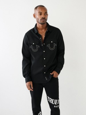 Black True Religion Utility Shirts | 8154-JOBRQ