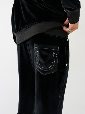 Black True Religion Velour Big T Jogger | 7290-RMVSN