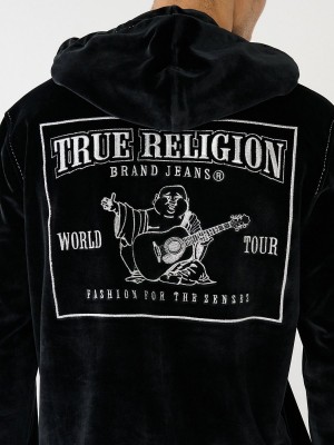 Black True Religion Velour Big T Zip Hoodie | 4213-YUATE