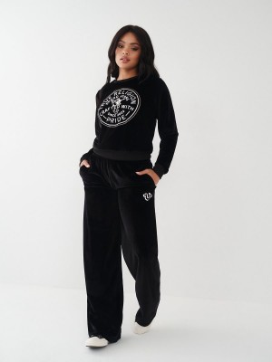 Black True Religion Velour Crystal Sweatshirt | 2370-ZICHD