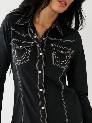 Black True Religion Western Poplin Shirts | 9580-LKZRI