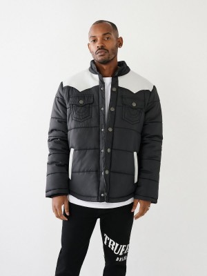 Black True Religion Western Puffer Jacket | 3694-APWTU