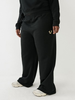 Black True Religion Wide Leg Logo Jogger | 5314-OHLDB