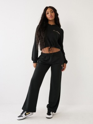 Black True Religion Wide Leg Lounge Pants | 8534-NKOIB