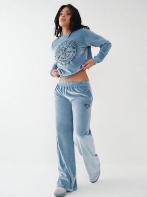 Blue True Religion Velour Wide Leg Lounge Pants | 6845-BHOLD