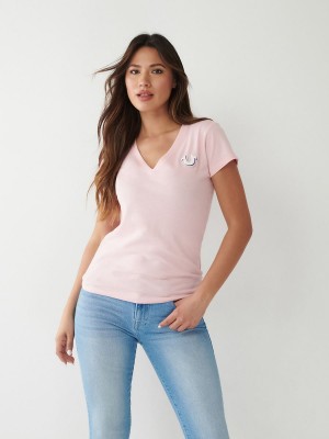 Blush True Religion Logo V T Shirts | 0438-MZRAF