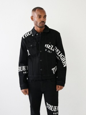 Body Rinse Black True Religion Jimmy Logo Denim Jacket | 7298-DYVBU