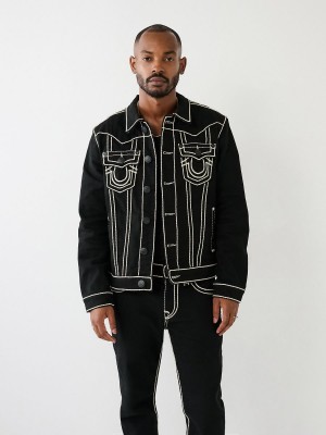 Body Rinse Black True Religion Jimmy Rope Stitch Denim Jacket | 4310-XNEKY