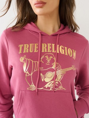 Boysenberry True Religion Metallic Buddha Logo Fleece Hoodie | 0541-NJDFU