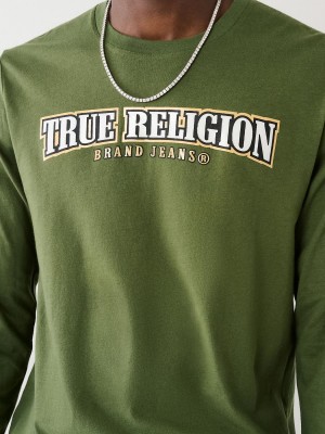 Bronze Green True Religion Long Sleeve Logo T Shirts | 0752-QKJNG