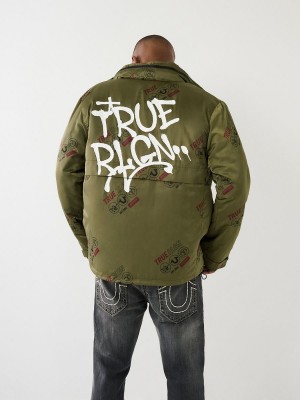 Bronze Green True Religion Utility Puffer Jacket | 9254-WHTBS