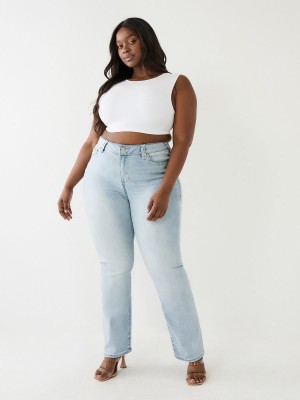 Caspian Sea True Religion Plus Billie Mid Rise Super T Straight Jeans | 5347-EFQMA