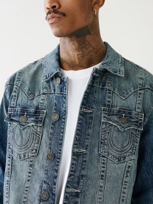 Caspien Sea Medium Wash True Religion Jimmy Embossed Denim Jacket | 1834-ODSMX