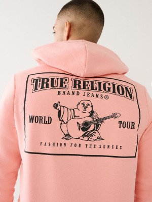 Coral True Religion Horseshoe Logo Zip Hoodie | 6451-JHKOQ