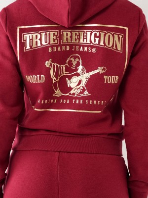 Cranberry True Religion Buddha Zip Hoodie | 4752-ZUYJG