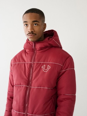 Cranberry True Religion Horseshoe Logo Big T Puffer Jacket | 3851-UTJQY