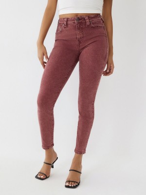 Dark Burgundy True Religion Halle High Rise Super Skinny Jeans | 0236-XKSBD