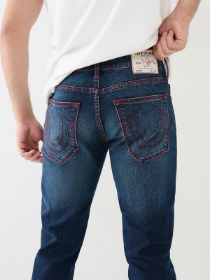 Dark Glacial True Religion Geno Single Needle Slim Jeans | 2436-KQGAY