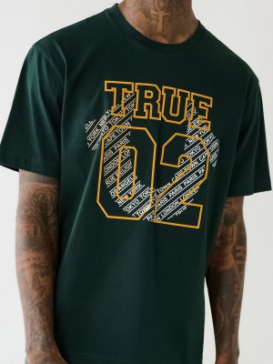 Dark Jade Green True Religion 02 Logo T Shirts | 6492-YBDPO