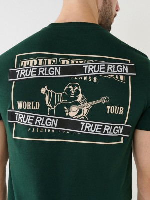 Dark Jade Green True Religion Buddha Logo Rlgn Tape T Shirts | 8732-SOYDM