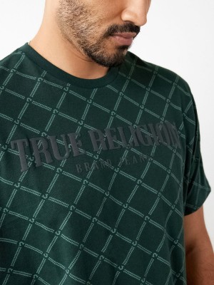 Dark Jade Green True Religion Logo Monogram T Shirts | 9314-GZWNJ