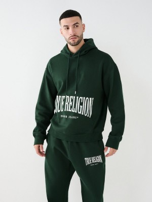 Dark Jade Green True Religion Logo Relaxed Hoodie | 9170-IRHNG