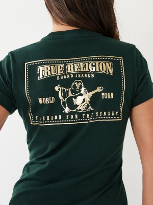 Dark Jade Green True Religion Studded Logo T Shirts | 5136-GZQEC