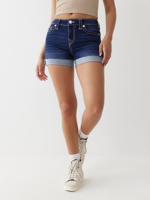 Dark Wash 3 True Religion Jayde Big T Shorts | 3752-UVPQZ