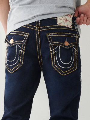 Dark Wash True Religion Ricky Super T Stitch Straight Jeans | 6453-DASUT