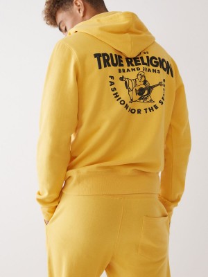 Gold True Religion Buddha Logo Zip Hoodie | 0147-FHMRI